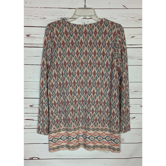 J.Jill Women's S Small Cream Blue Boho Long Sleeve Luxe Supima Tunic Top Shirt - Picture 9 of 12